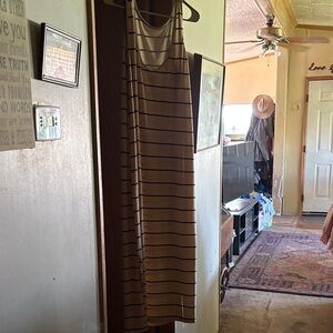 Amazon Beige and Black Striped Maxi Dress